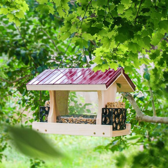 NEW Heavy Duty Bird Feeder Wood Birdhouse Garden Decor Bird House Hand Crafted H - Picture 4 of 9